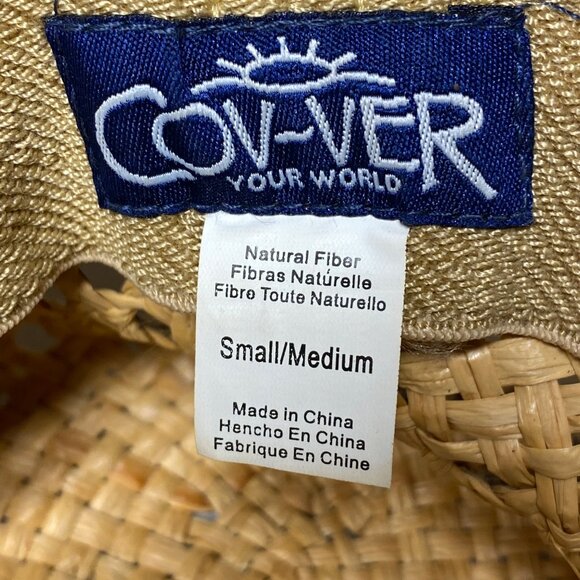 Cov/Ver Your World sun hat rattan turquoise stone adjustable chin strap Sm/M - Picture 5 of 9